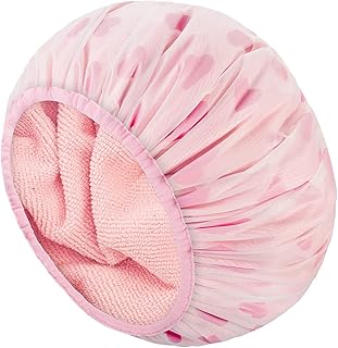 Auban Shower Cap, Shower Cap for Women Terry Cloth Lined EVA Exterior Reusable Double