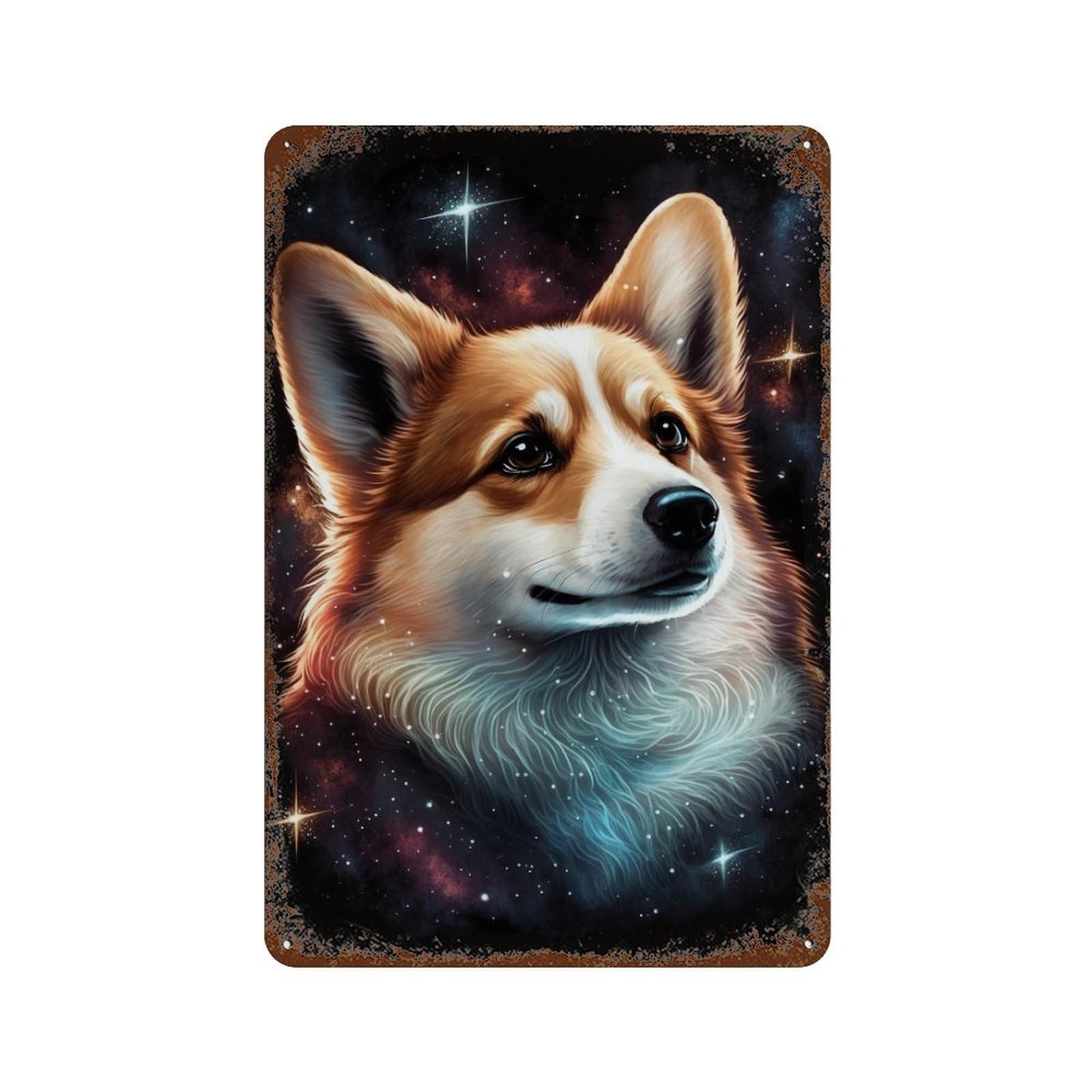 Space Corgi Portrait Vintage Wall Sign 11.8"x7.9", Rust Effect Metal Decor for Shed, Workshop And Garage Wall Decor