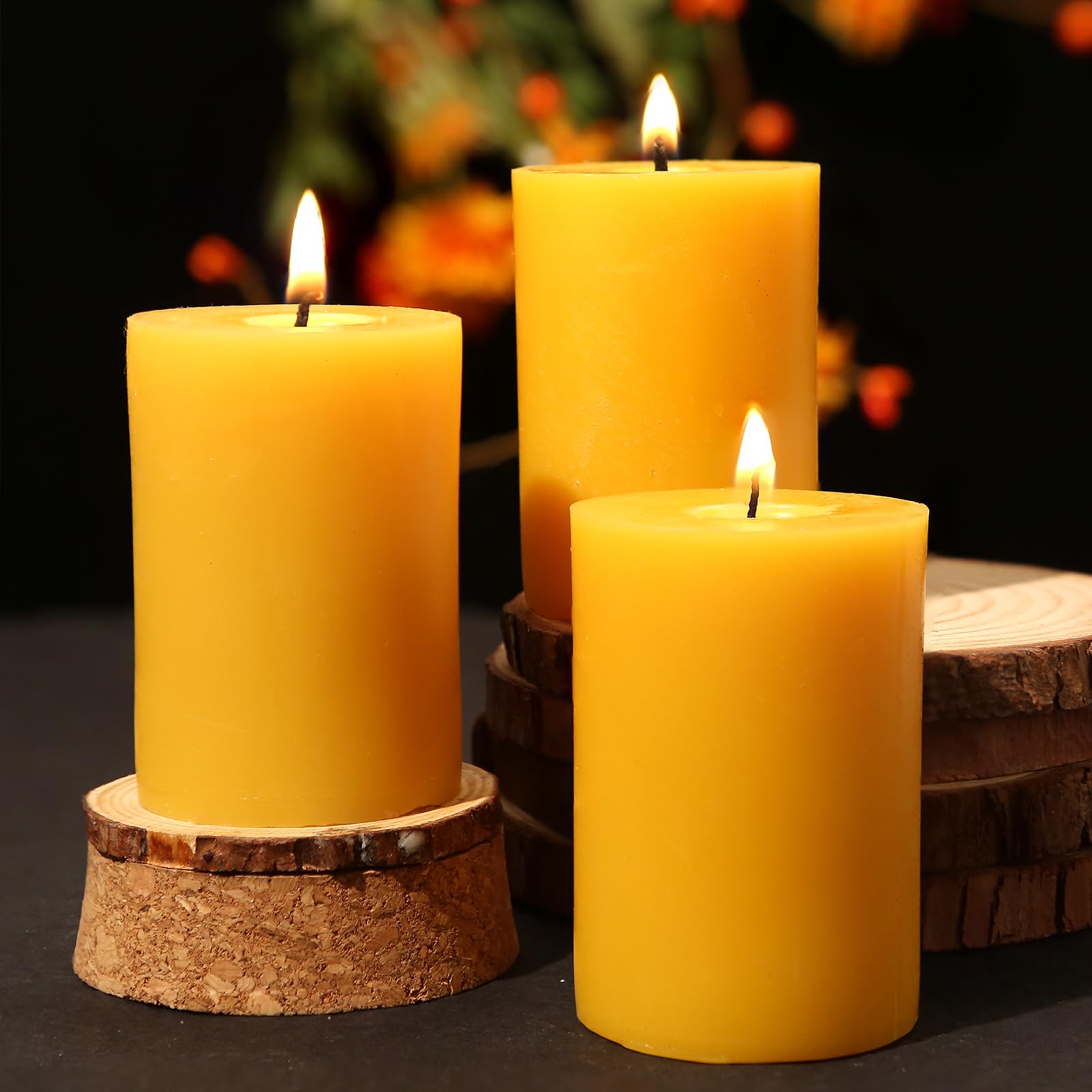 3 Pack Natural Beeswax Pillar Candles,Pure Beeswax Candle-90 Hours Long Burning for Emergency,100% Bees Wax Candle for Home,Dripless Smokeless Unscented Bees Wax Pillar Candles-2x3in