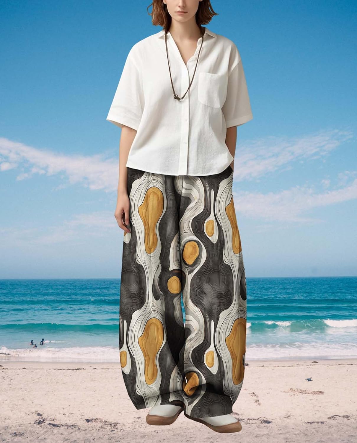 Womens Boho Floral Printed Pants Elastic Waist Wide Leg Casual Trousers Loose Fit Pant with Pockets for 2025 Summer - Image 3