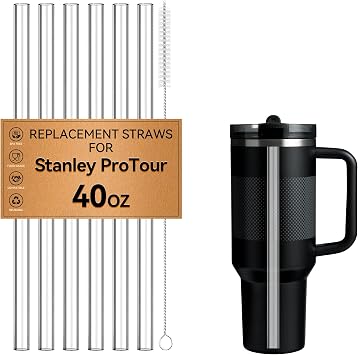 Straws For Stanley ProTour 40 oz Flip Straw Tumbler, 6pcs Replacement Straws Reusable For Stanley ProTour 40 oz with Cleaning Brush, BPA Free, Clear, Dishwasher Safe