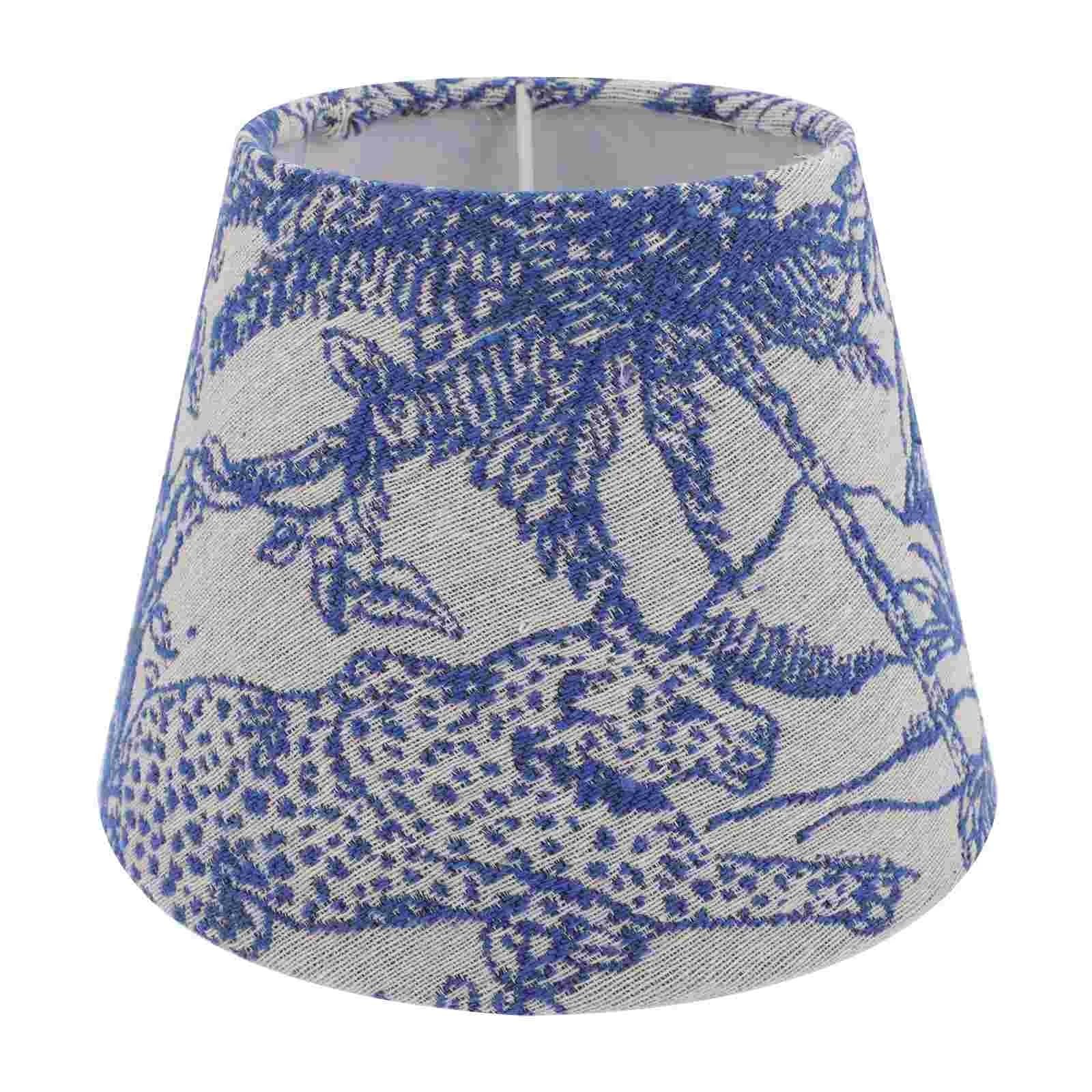 HKYBCF Lamp Shade Embroidered Fabric Lampshade Tabletop Small Green Pendant Light Weave Tropical Cloth Iron Desk Vintage Flower for Bedroom(Blue)