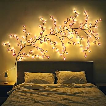 Cherry Blossom Fairy Lights Cherry Blossom Branch Lights 96 LEDs Cherry Blossom Wall Decoration with Remote Control 8 Modes & Timer Bendable Sakura Branches Decoration for Bedroom Decoration