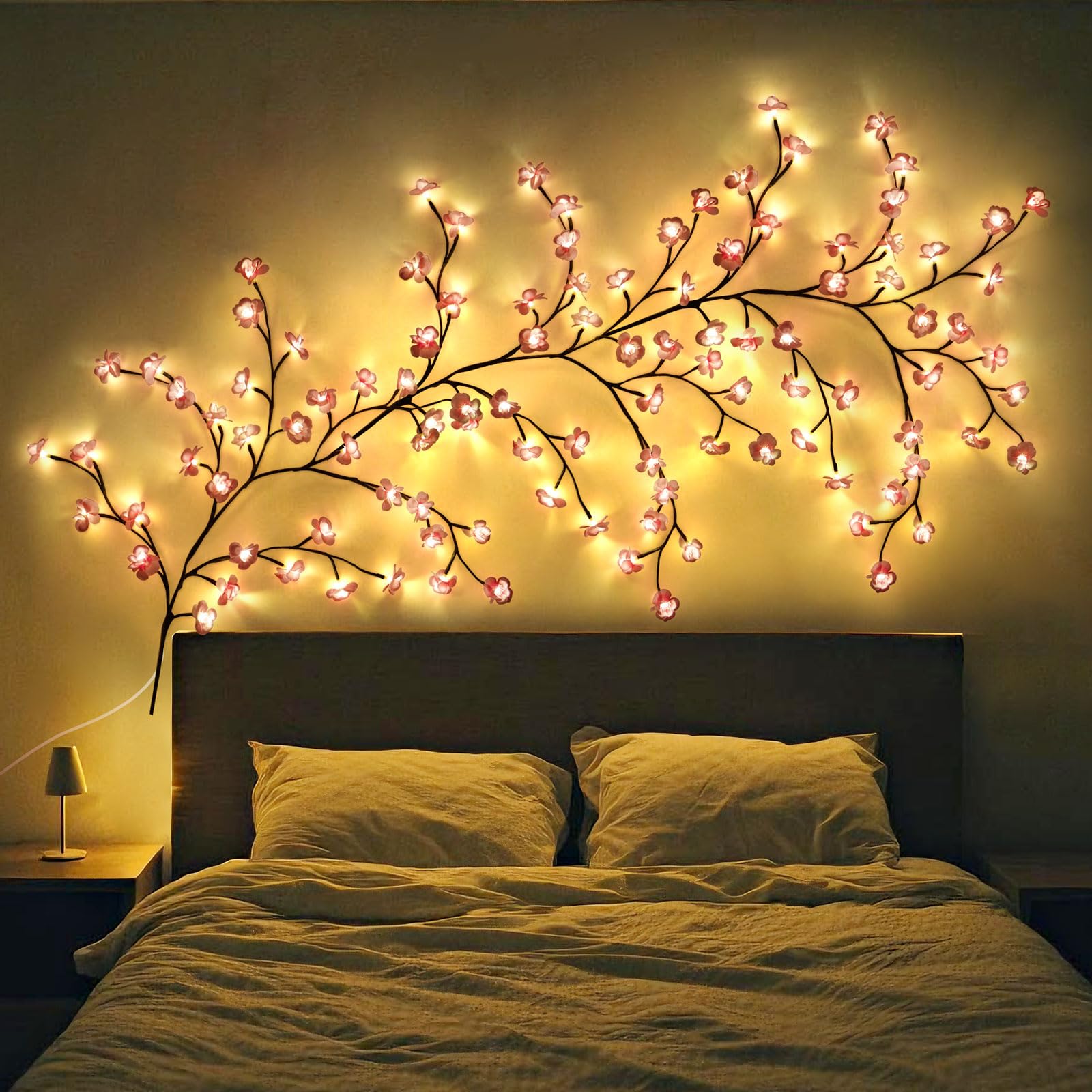 SUPRBIRD Kirschblüten Lichterkette,Kirschblüten Zweige Lichter,96 LEDs Kirschblüten-Wanddekoration mit Fernbedienung, 8 Modi & Timer, Biegbare Sakura Zweige Deko für Schlafzimmer Deko