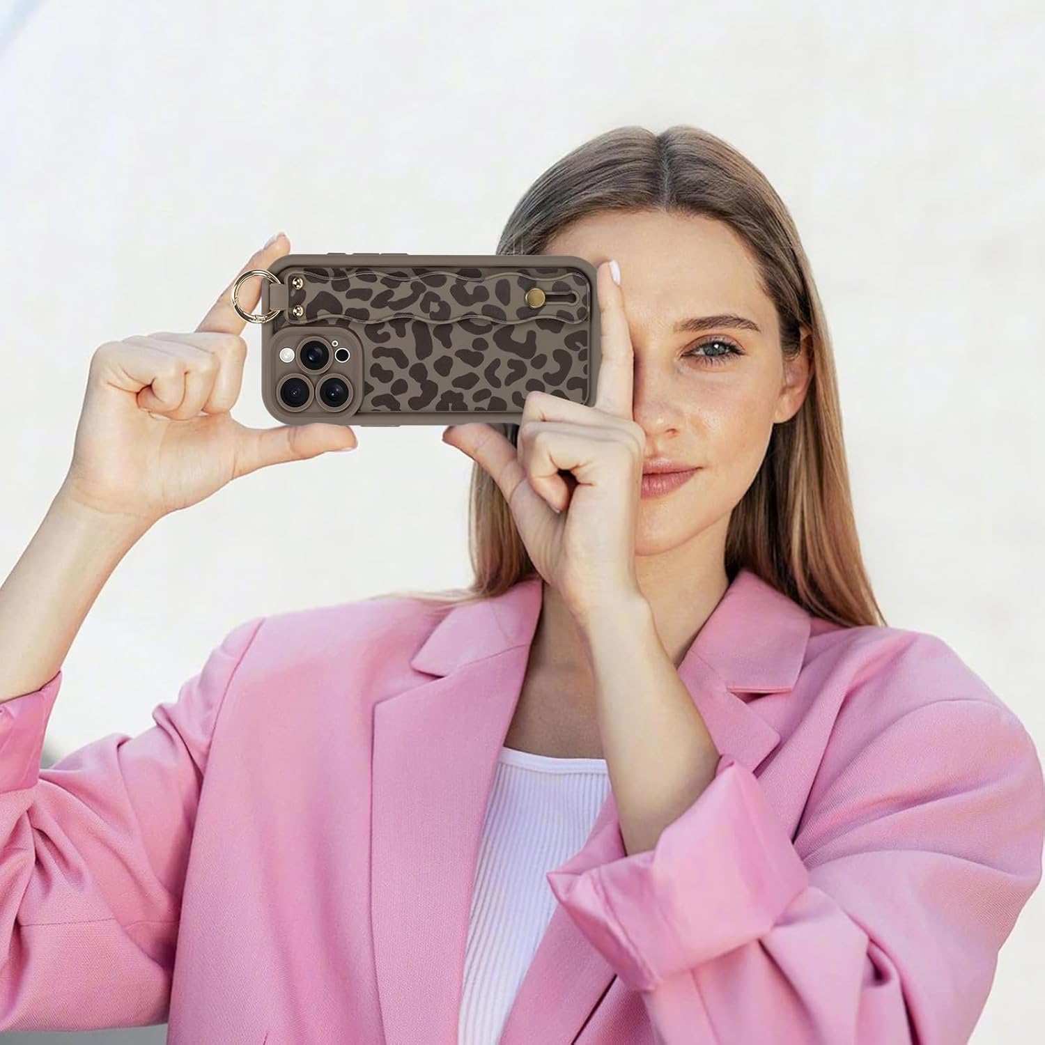 Compatible with iPhone 16 Pro Max Case with Finger Hand Strap for Girls Women, Cute Leopard Cheeath Phone Case with Wristband Kickstand, Durable Silicone Protective Cover, Brown Leopard - Image 7