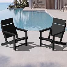 SERWALL Modern Adirondack Chair Set of 2, CupHolder,Solid Backrest, Black