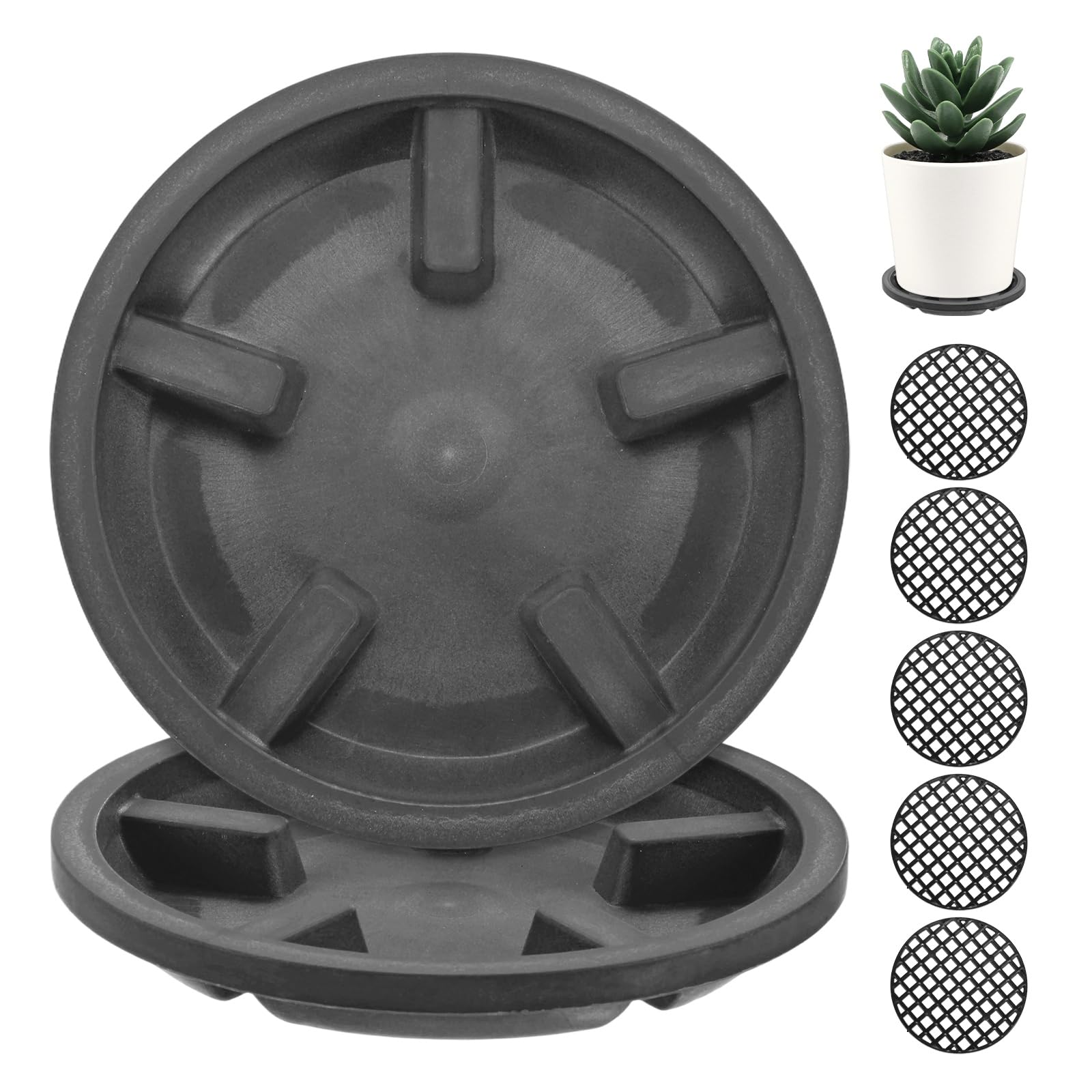 M METERXITY 2-Pack Plant Saucer, 3.27 Inch/8.3 cm Plastic Plant Trays Thicker for Pots/Indoor/Outdoor/Water Drainage and Protection, Flowerpot Drip Tray [Black Pottery]