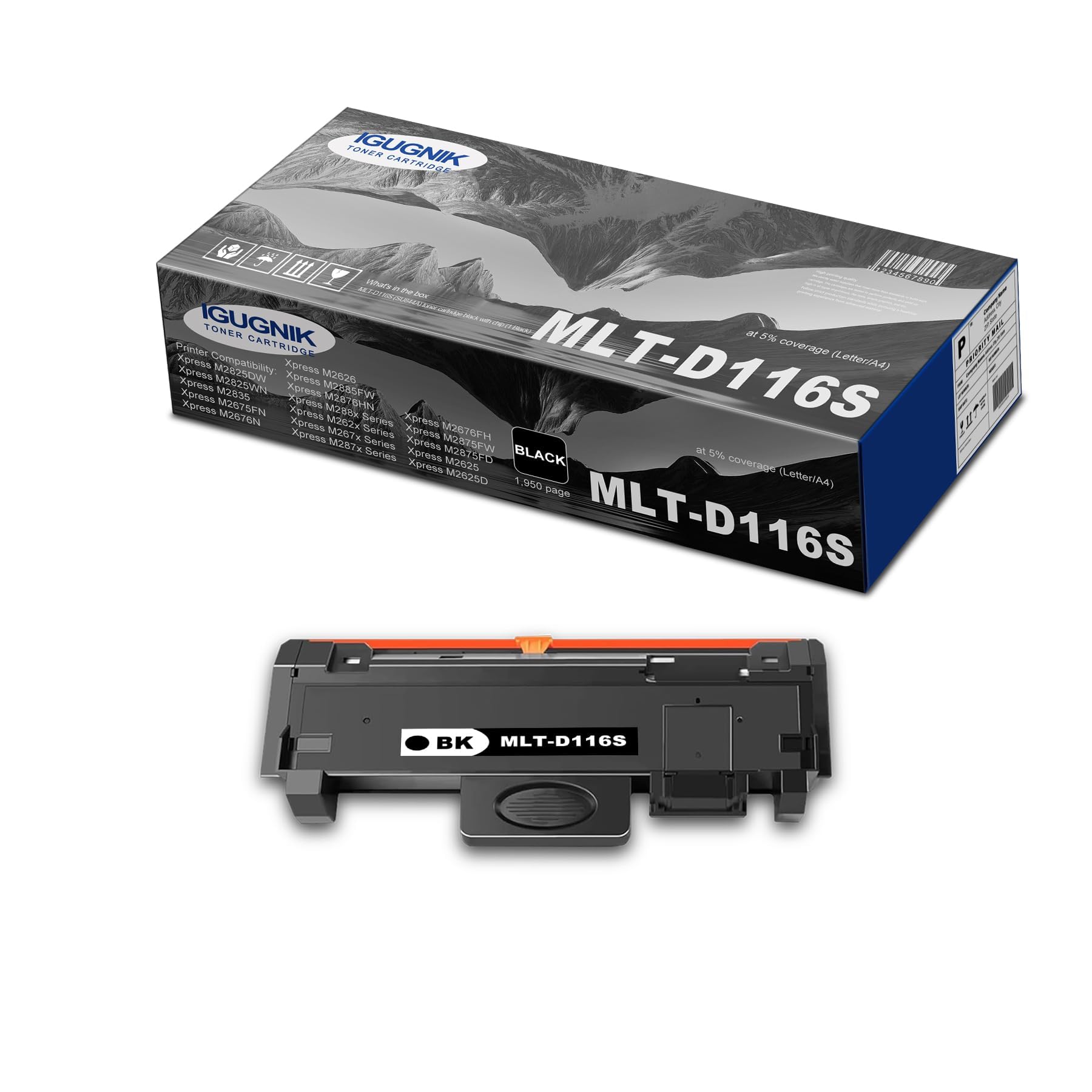 1-Pack Black MLT-D116S (SU844A) Toner Cartridges(with chip), Replacement for Samsung MLT-D116S (SU844A) for Xpress M288x M262x M267x M287x Series