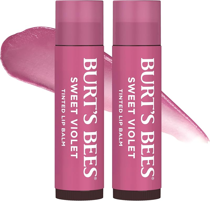 Burt's Bees Bálsamo labial teñido 100% natural, violeta dulce, 0.15 oz, paquete de 2