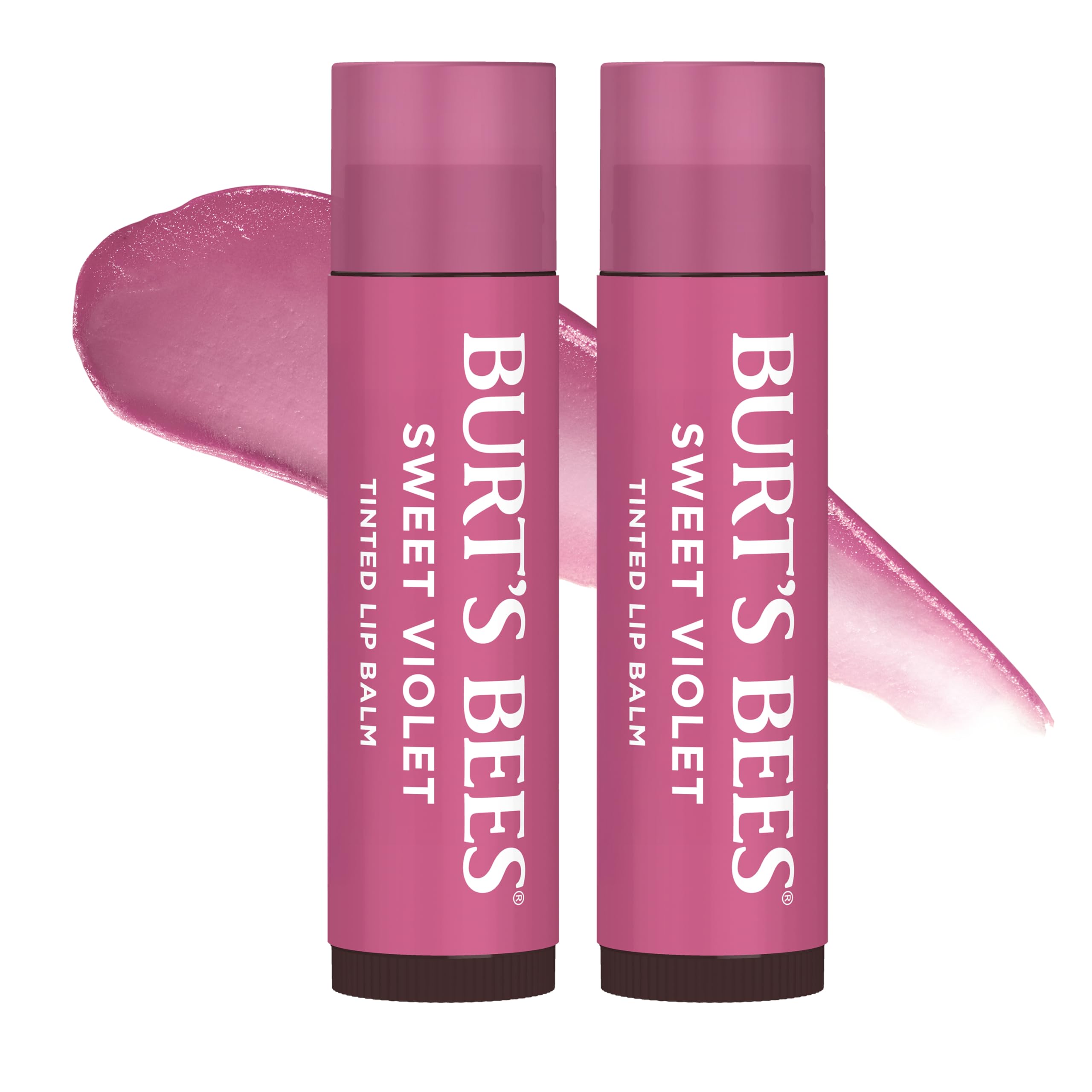 Burt's Bees Lip Tint Balm Stocking Stuffers Gifts, Long Lasting 2 in 1 Duo Tinted Balm Formula, Color Infused with Hydrating Shea Butter for a Natural Looking Buildable Finish, Sweet Violet (2-Pack)