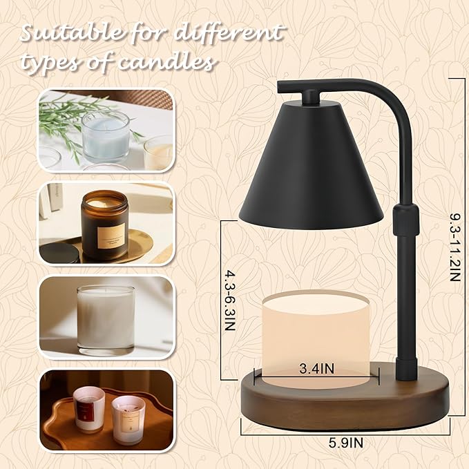 SOKCVSEA SOKCVSEA Candle Warmer Lamp Timer Height Adjustable, Birthday Gifts for Women Mom Gifts, House Warming Gifts New Home Decor, Wax Melt with 2 Bulbs Blacks photo 2