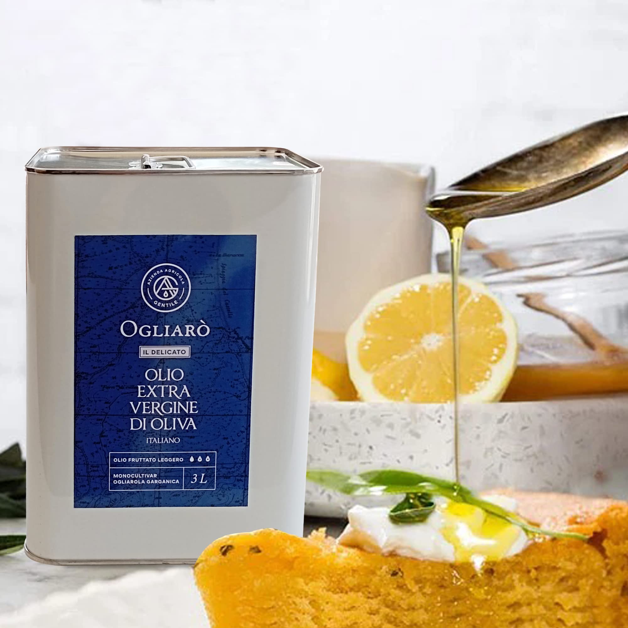 Olio extravergine di oliva italiano EVO Ogliarò Il Delicato 3 litri estratto a freddo monocultivar Ogliarola Garganica certificato e garantito da analisi chimiche (Fruttato Leggero, 3 Litri)