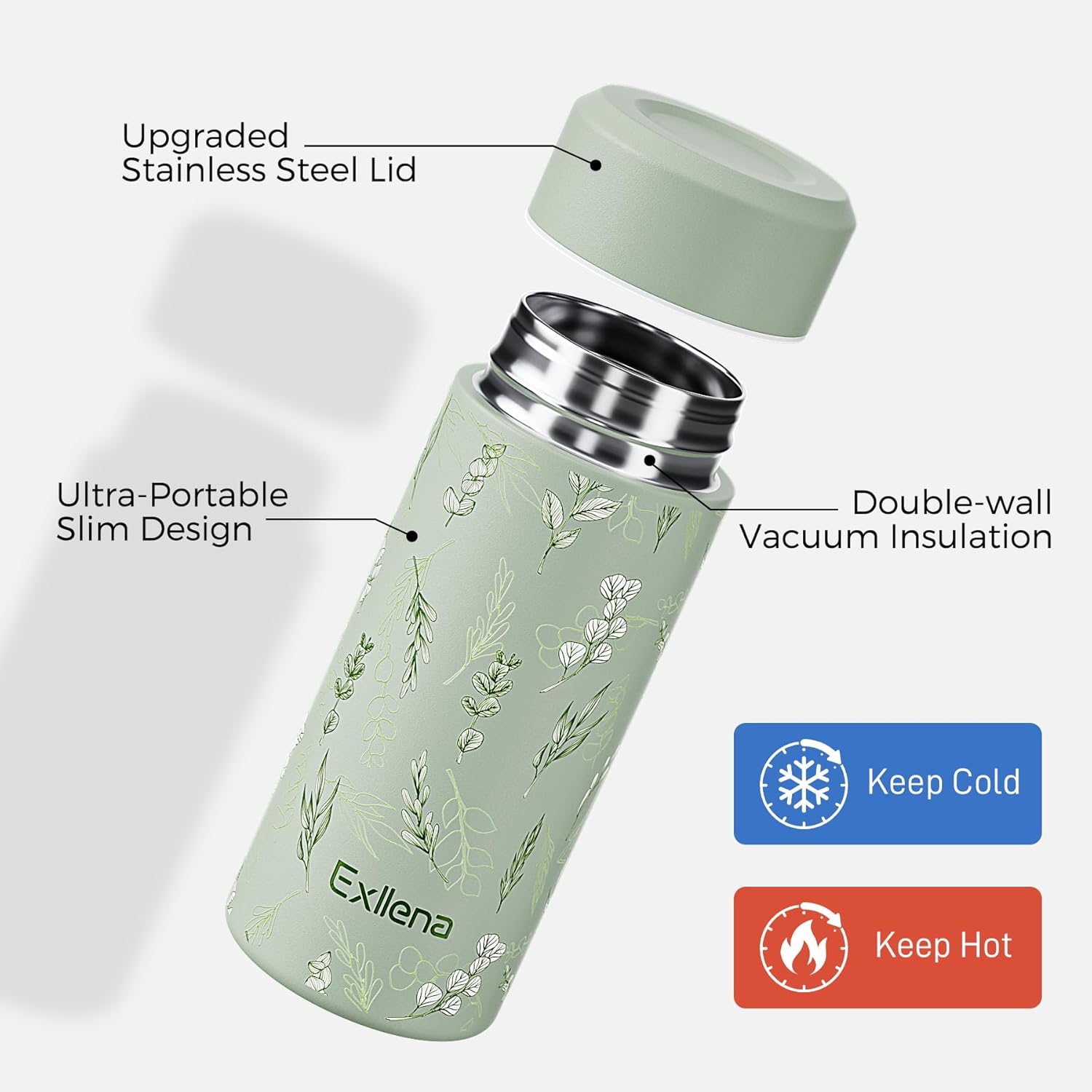 【Upgraded】Exllena Small Insulated Water Bottle 8 oz/250ml– Mini Insulated Water Bottle for Hot & Cold Drinks, Perfect Small Water Bottle for Travel, Purse...(Floral) - Image 3