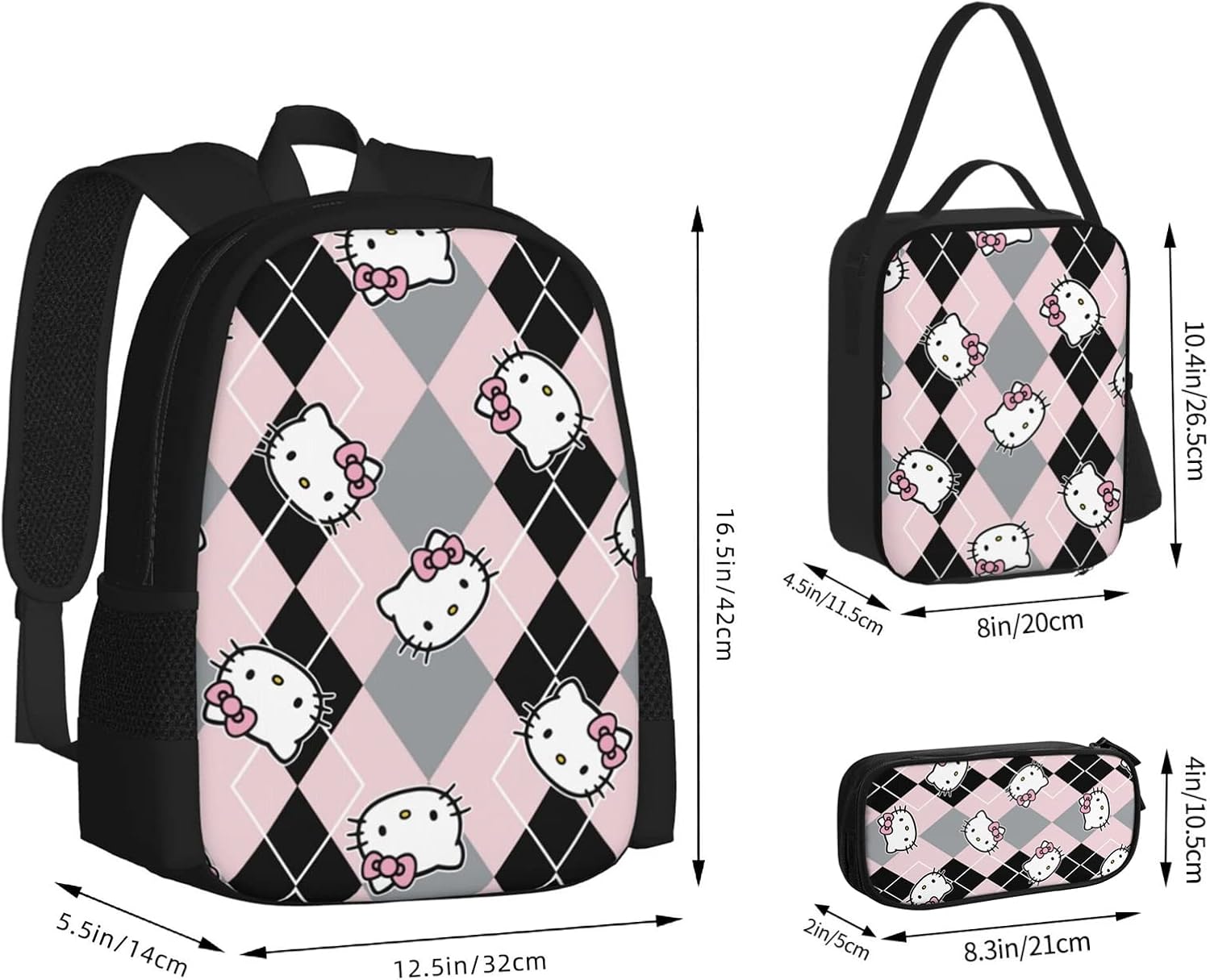 Cartoon Cute Cat Pattern Kids Backpacks Set for Girls School Backpack with Lunch Box Pencil Case