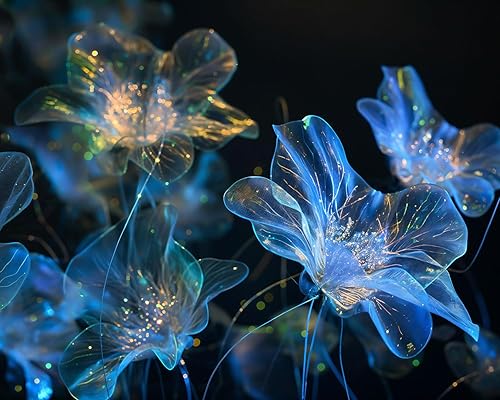 Miniatura 2 de AMUGISH Papel pintado de pared floral azul Bio-Luminance  Arte de floración digital futurista, decoración de pared para despegar y pegar para sala