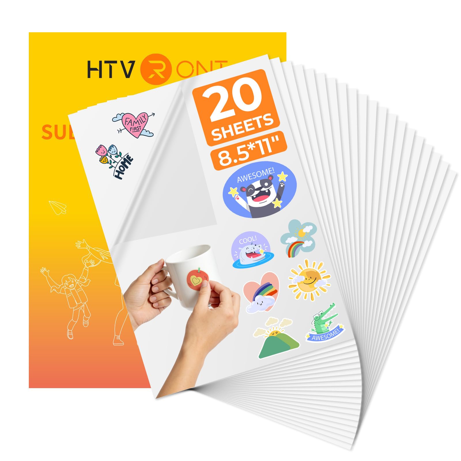 HTVRONT Sublimation Sticker Paper - 20 Pcs Matte Transparent Waterproof Sublimation Stickers