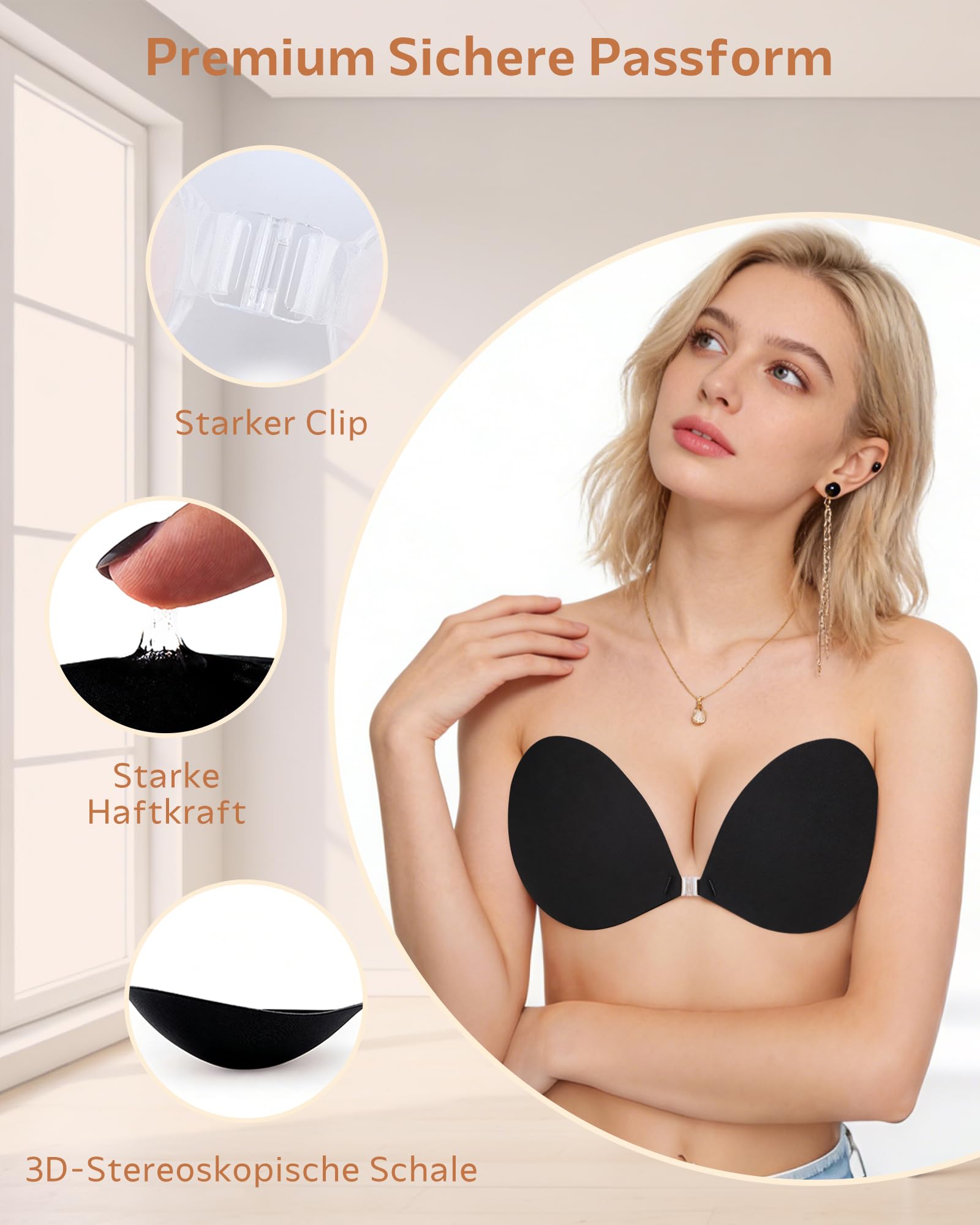 Sujetador Sin Tirantes, Sujetador Invisible Sin Espalda Adhesivo para el Levantamiento de Senos Empuja Arriba, Cubierta de Pezón para Busto Grande, Sujetador Reutilizable para Las Mujeres