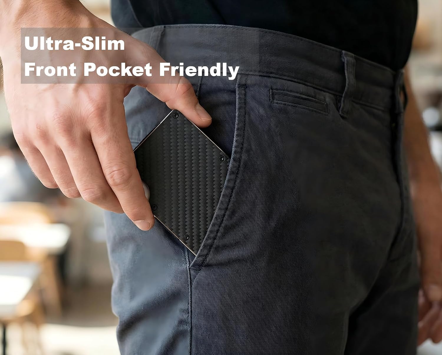 Minimalist Wallet for Men,Metal Money Clip Slim Wallet,RFID Blocking Credit Card Holder (Carbon Fiber Black)