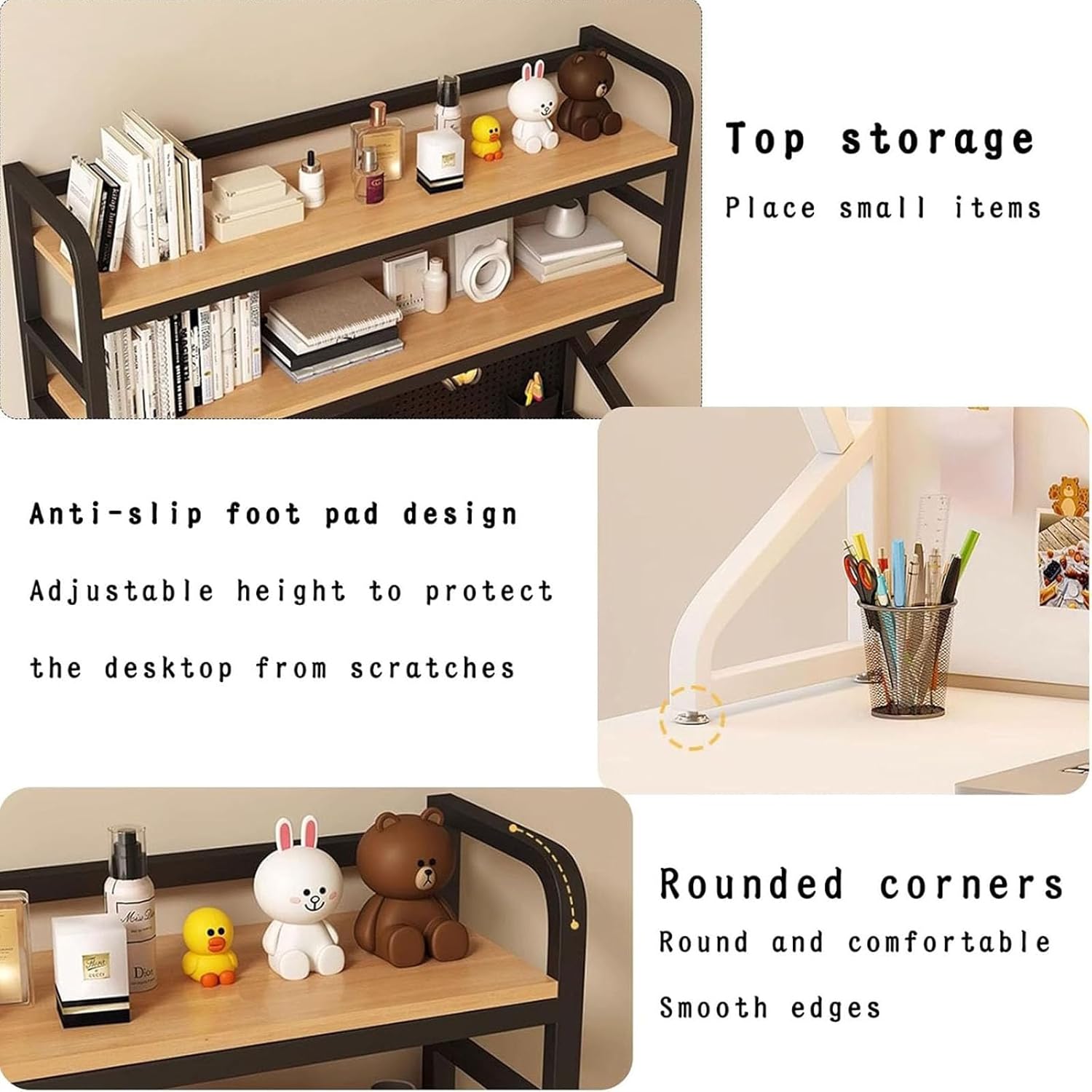 Modern Pegboard Storage Display Rack, Metal Desktop Organizer Rack,for Home Office Dorm Furniture Wood Hutch Bookcase,C,50cm