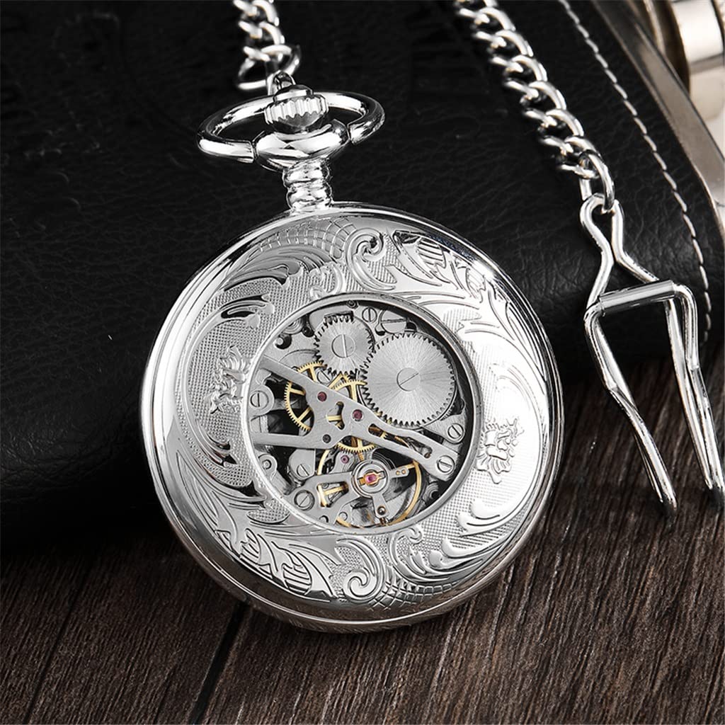 Szmaragdowy Mechaniczny Zegarek Kieszonkowy Męski Retro Steampunk Zegar Męski Naszyjnik z Łańcuchem Pamiątkowym (Kolor: A, Rozmiar: 4,8 cm) (A 4,8 cm)
