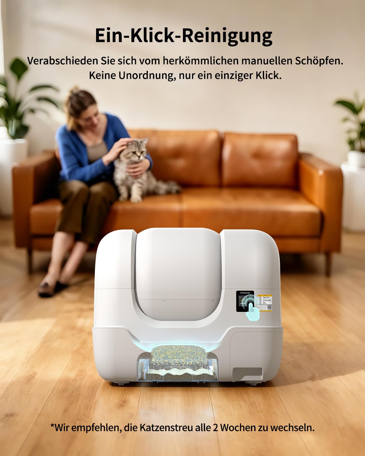 Selbstreinigendes Katzenklo, 68L automatische Katzentoilette mit App, EIN-klick-Reinigen, Geruchsstop, Sandauffüllung, Beutelwechsel, Radar-TOF-Gewichts-Sicherheitssensoren