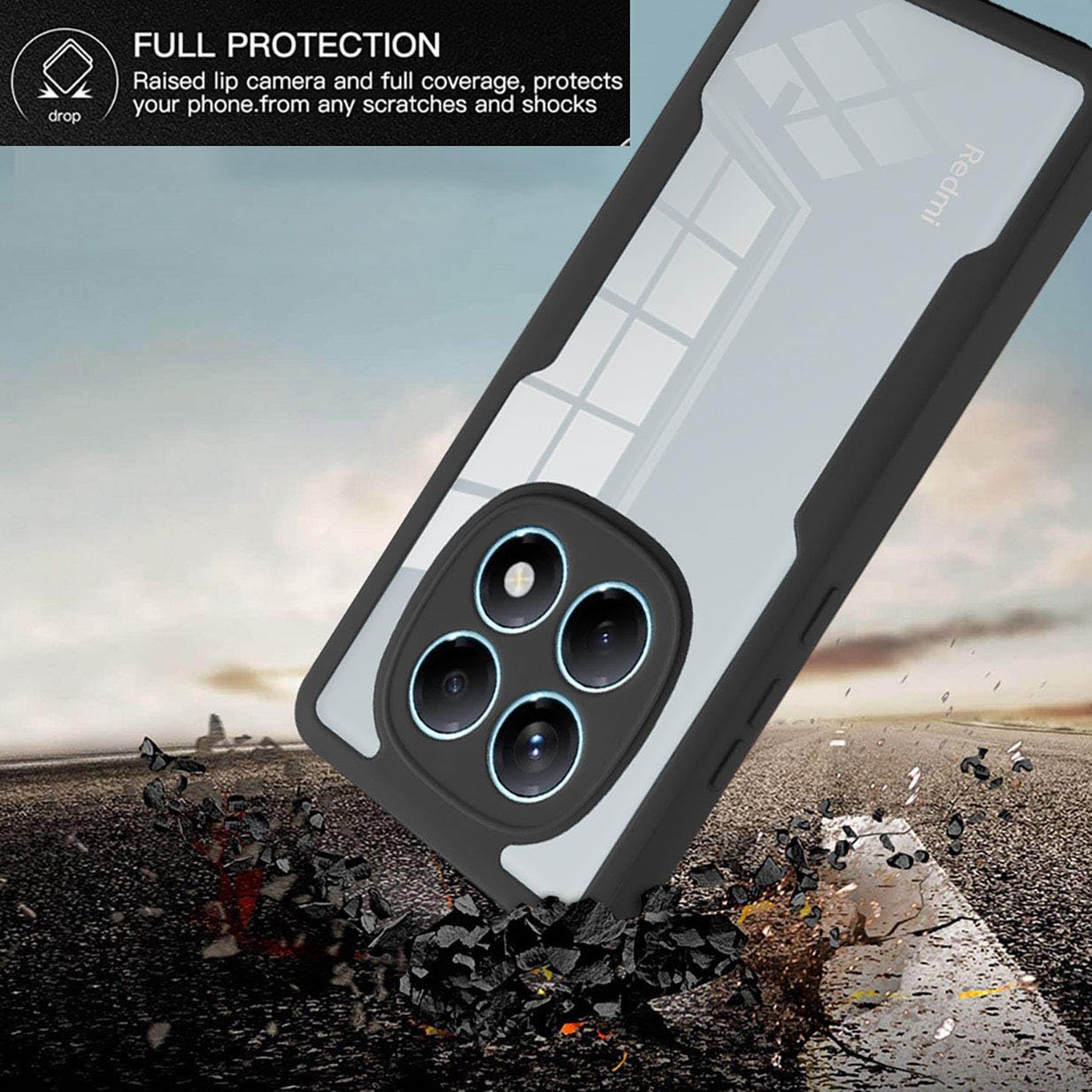 UPLAI Przezroczyste etui do Xiaomi Redmi Note 15 4G, 360° wojskowe, odporne na wstrząsy etui z wbudowanym ochraniaczem ekranu, ultra cienki PC + TPU Stylish Case. Czarny