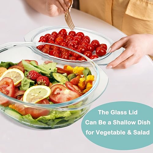 Miniatura 4 de Cacerola de vidrio de 3.5L con tapa de vidrio, cuenco ovalado de vidrio transparente para microondas con tapa, apto para horno (118 onzas - ovalado)