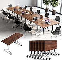 Novolyfe Folding Conference Tables with Wheels, 55.1in Flip Top 6 Pack - Mobile Office Meeting Room Furniture for Boardrooms, Schools