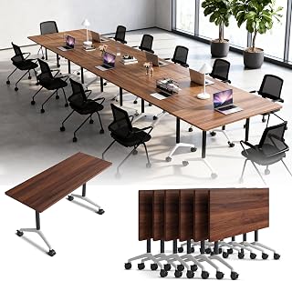 Novolyfe Folding Conference Tables with Wheels, 55.1in Flip Top 6 Pack - Mobile Office Meeting Room Furniture for Boardrooms, Schools