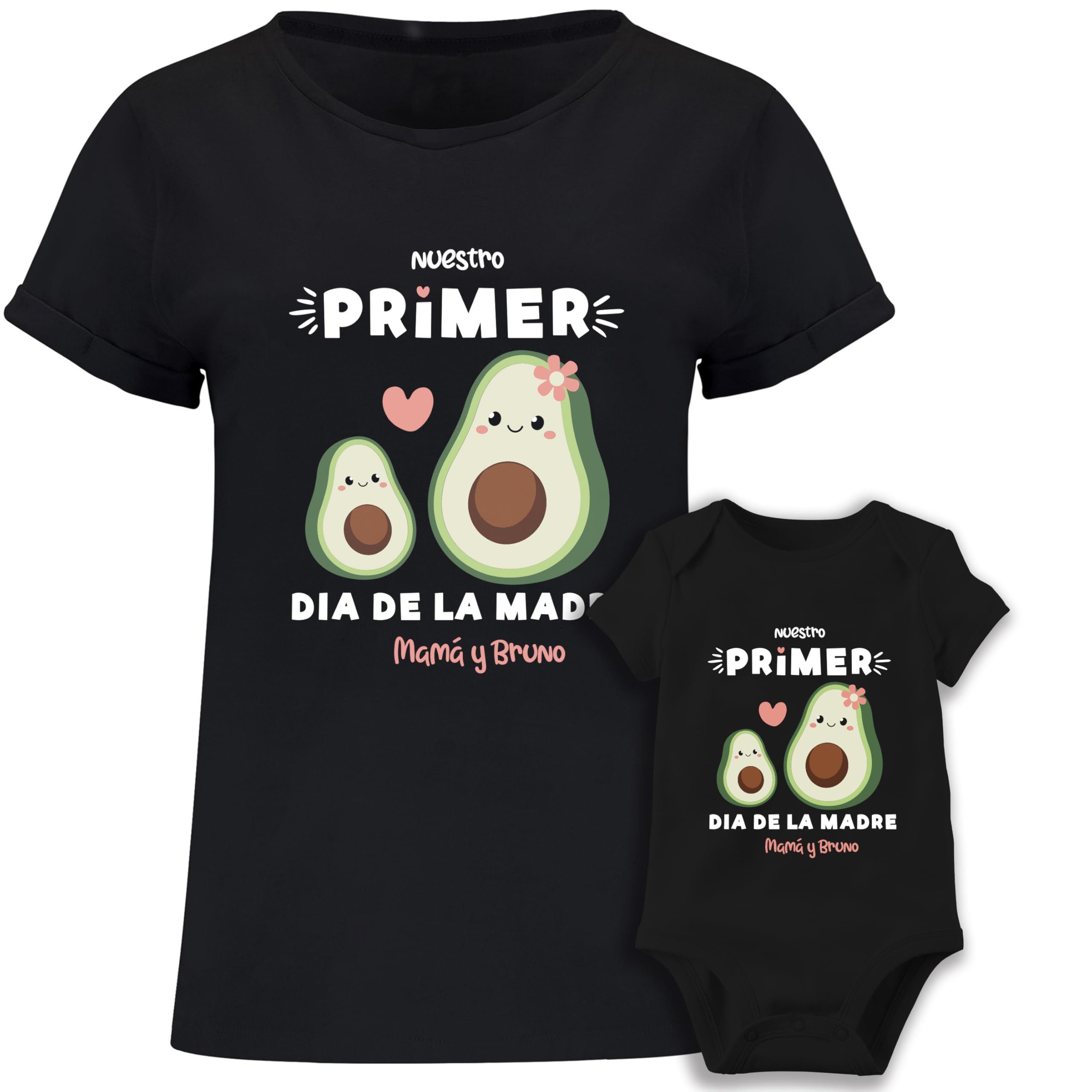 Evyre Regalo Dia de la Madre Camiseta Personalizada Mama e Hijo Body Bebe y Pack Divertida Regalo Original Conjunto Familia Aguacate Amor Mother Nombre Aguacate
