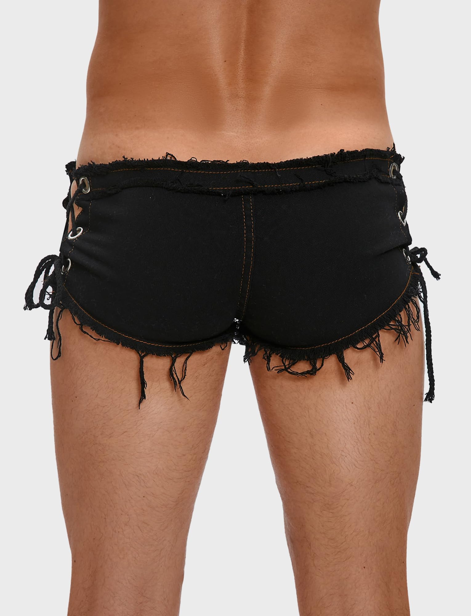 FEOYA Pantalon Sexy en Jean pour Homme avec Sangle Latérale Taille Basse Ourlet Brut Effiloché Mini Short en Jean Découpé pour Fête, Club, Plage, Vacances
