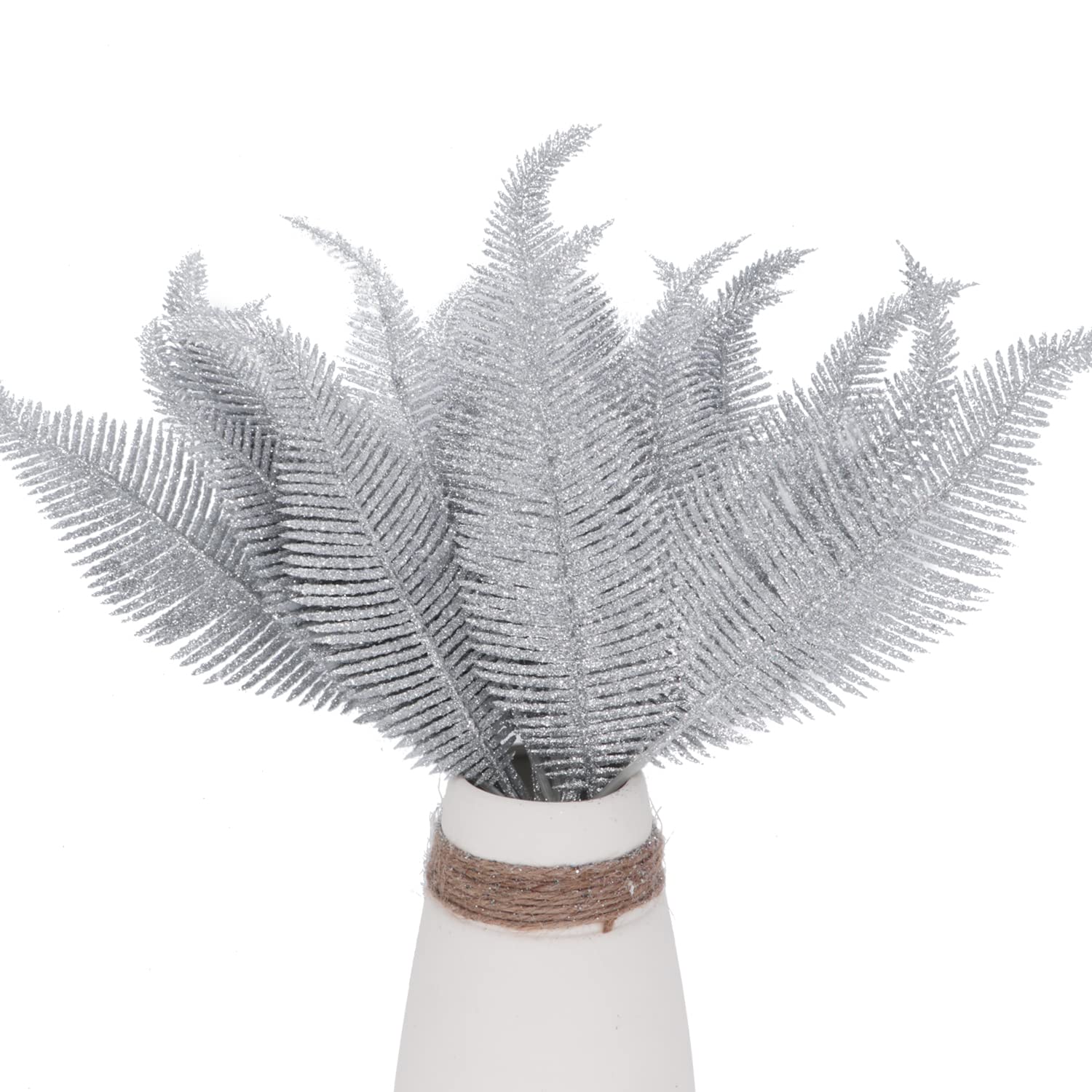 Kunjocy 12 Pieces Christmas Tree Feathers Decorations Artificial Glitter Leaves Picks Christmas Giant Baubles Ornament for DIY Accessories Christmas Tree Flower Arrangements Wreath Garland (Silver) - Image 4