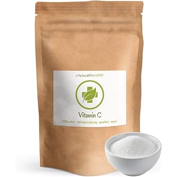 Vitalundfitmit100 Vitamin C Powder 200 g Calcium Ascorbate Buffered Vegan