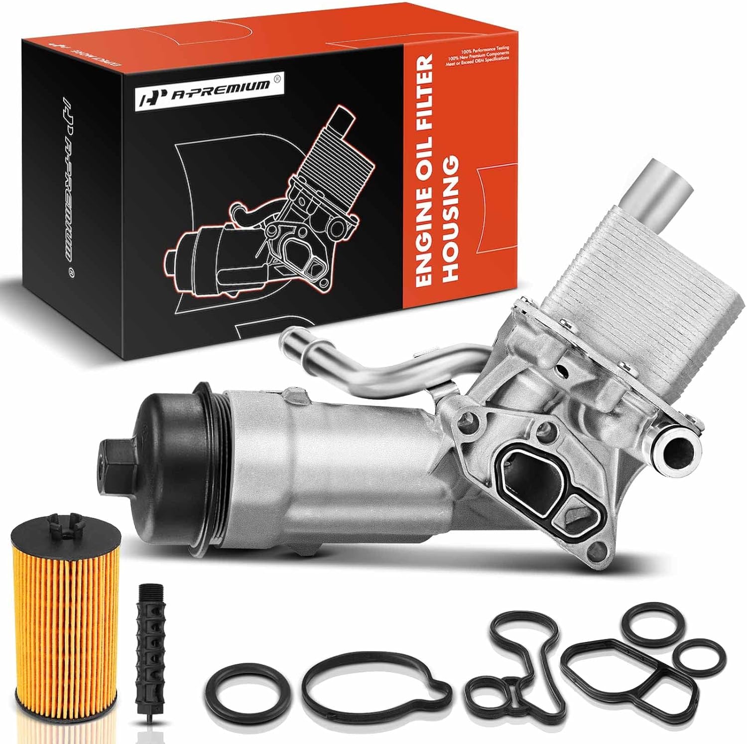 A-Premium Engine Oil Cooler and Oil Filter Housing Assembly Adapter w/Gaskets Compatible with Buick, Chevy Vehicles -1.4L Turbo - Encore, Cruze, Sonic, Trax -2011-2021 - Replaces 8817991400