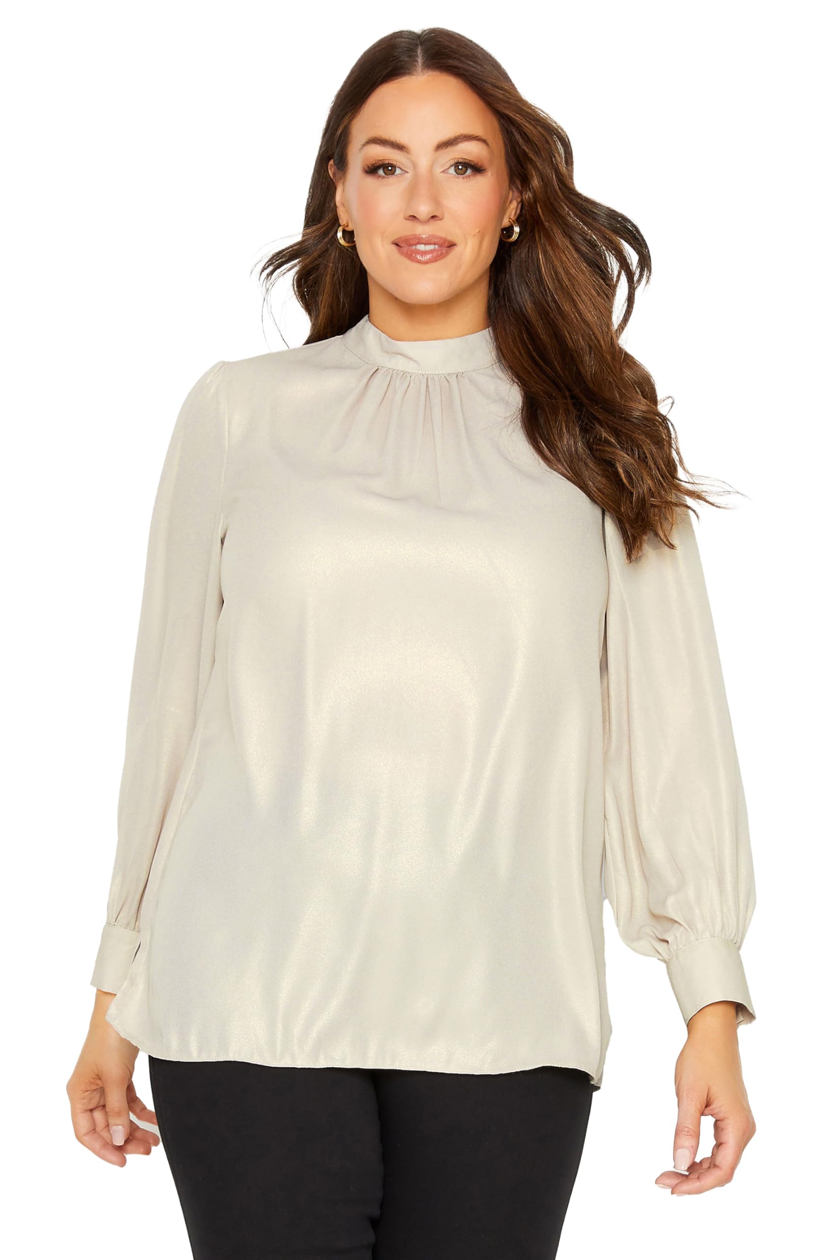 M&Co Women's Cream Keyhole Back High Neck Blouse