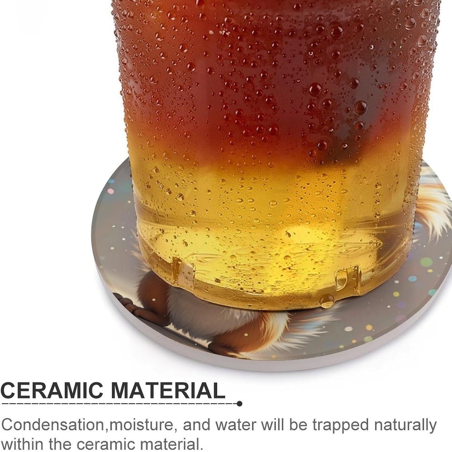 6PCS Squirrel Coasters Non-Slip Round Drink Coasters with Ceramic Stone and Cork Base, Heat Resistant Absorbent 33.00Stone Coaster Set for Kinds of Mugs and Cups, 4 Inch