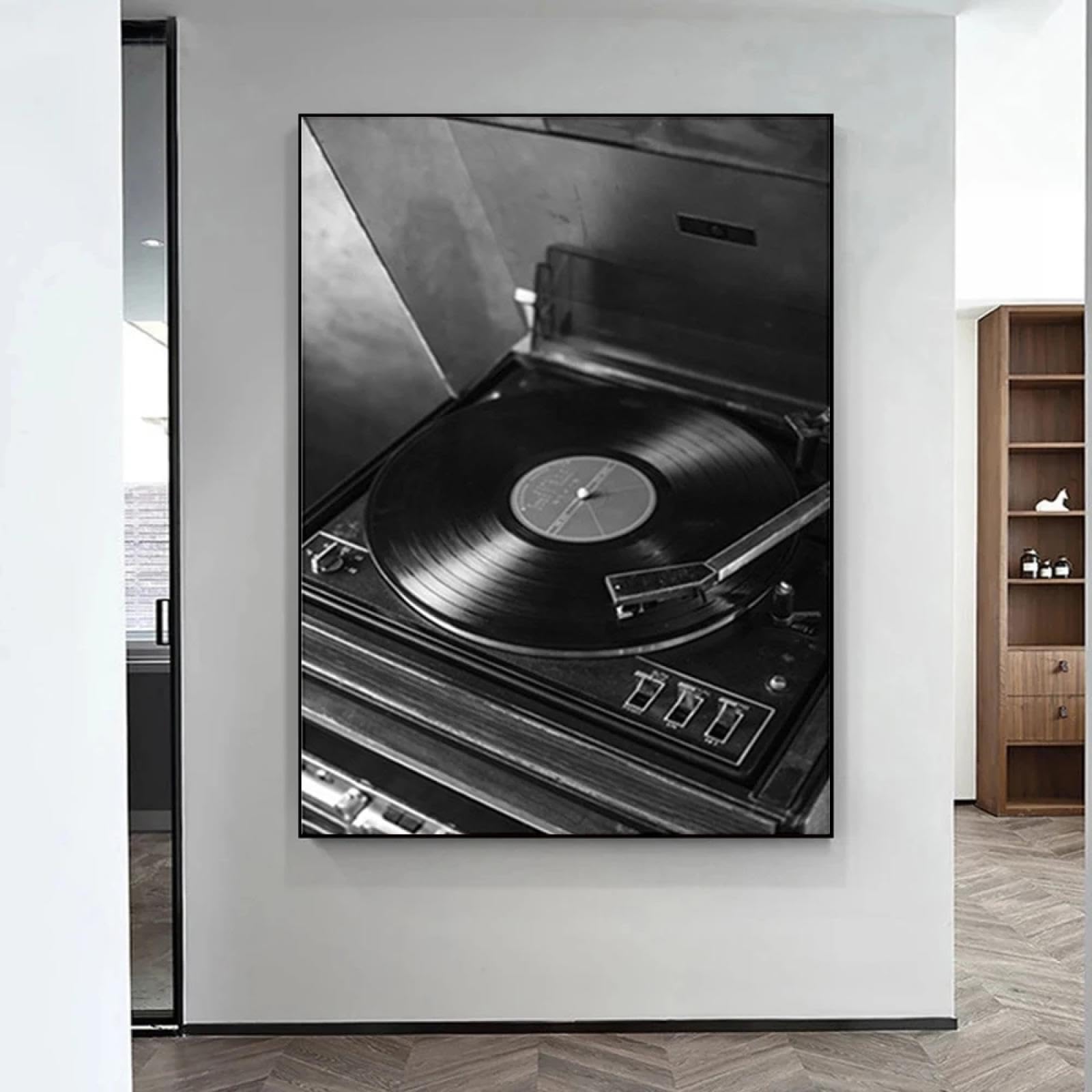 CHAOJIART Muzyka CD gitara płyta jazzowa obraz na płótnie nordycka sztuka ścienna czarno-biały obraz plakaty wydruki salon obrazy dekoracja 80 x 110 cm (32 x 43 cale) bez ramy