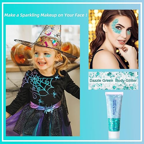 Miniatura 186 de MEICOLY Purpurina para cabello infantil, maquillaje de Halloween con purpurina brillante, lentejuelas de sirena para rostro y cuerpo, purpurina