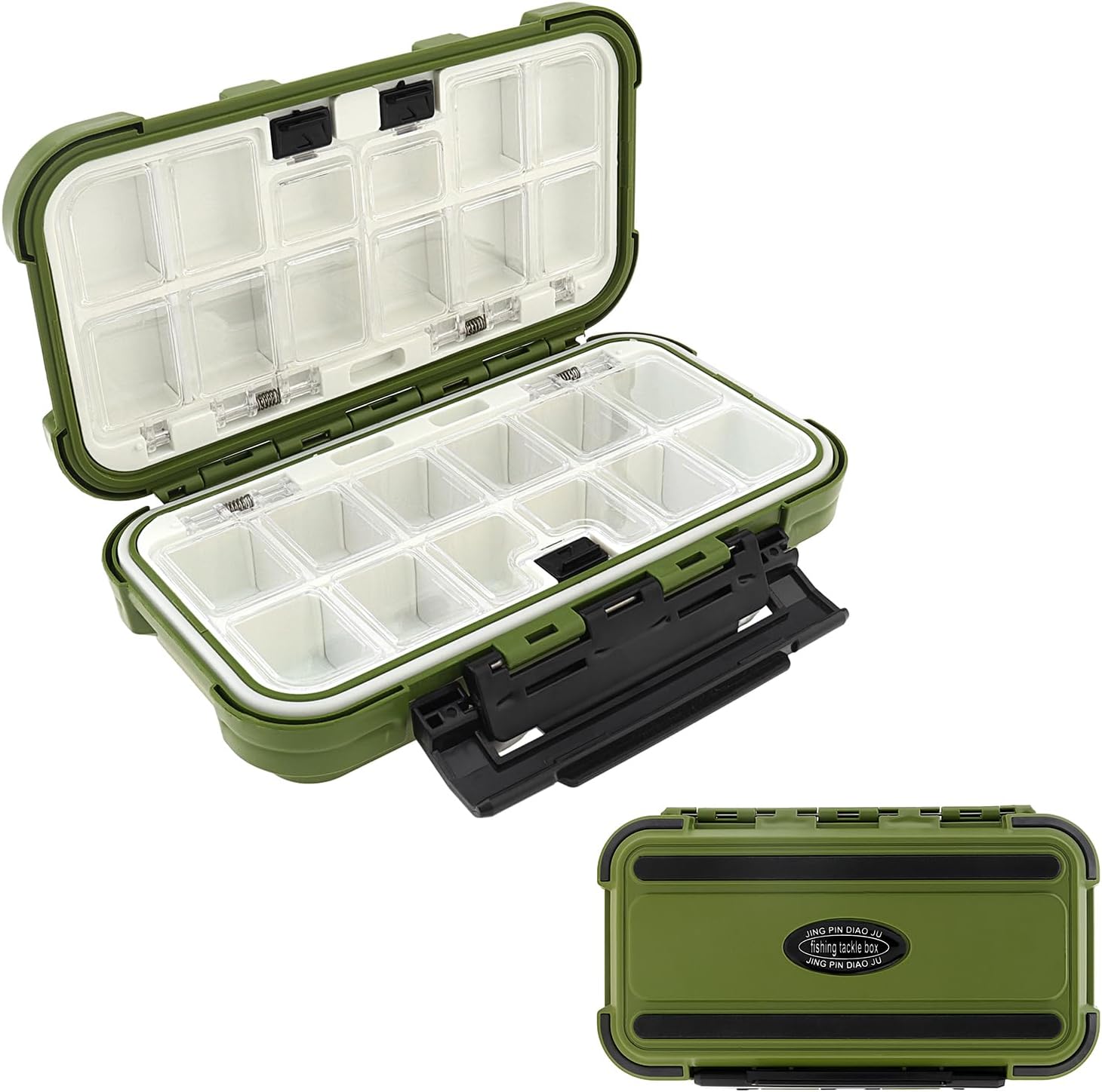 Organizador de caixa de equipamento de pesca à prova d'água, 24 compartimentos, caixas de isca de camada dupla, ganchos, estojo de armazenamento, acessórios de pesca, recipientes (verde) Organizador de caixa de equipamento de pesca à prova d'água, 24 compartimentos, caixas de isca de camada dupla, ganchos, estojo de armazenamento, acessórios de pesca, recipientes (verde)