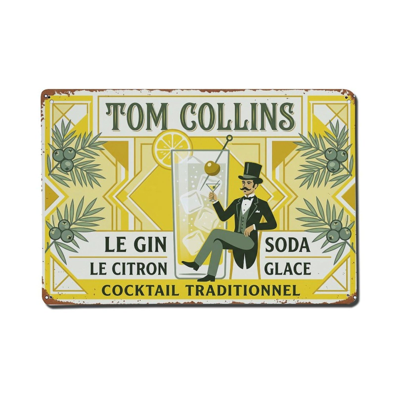 Tom Collins Smooth Blend Metal Tin Sign Plaque Wall Decor for Cafe, Club Bar, Office, Home Garden Metal Poster 8x12Inch