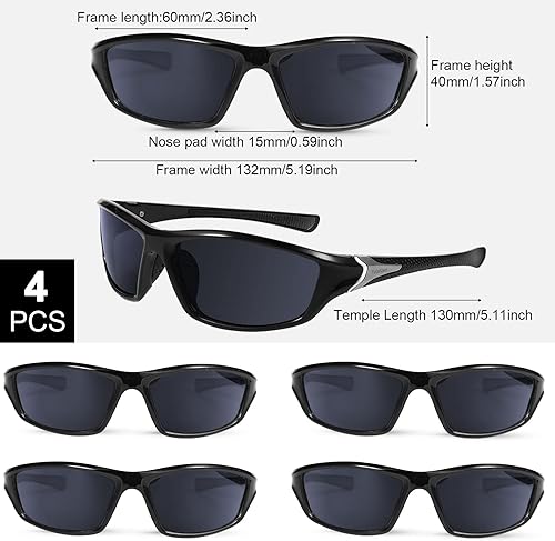 Miniatura 44 de TOODOO 4 Pairs Men Polarized Sunglasses with UV Protection Driving Glasses Sports for Sport Outdoor Activities