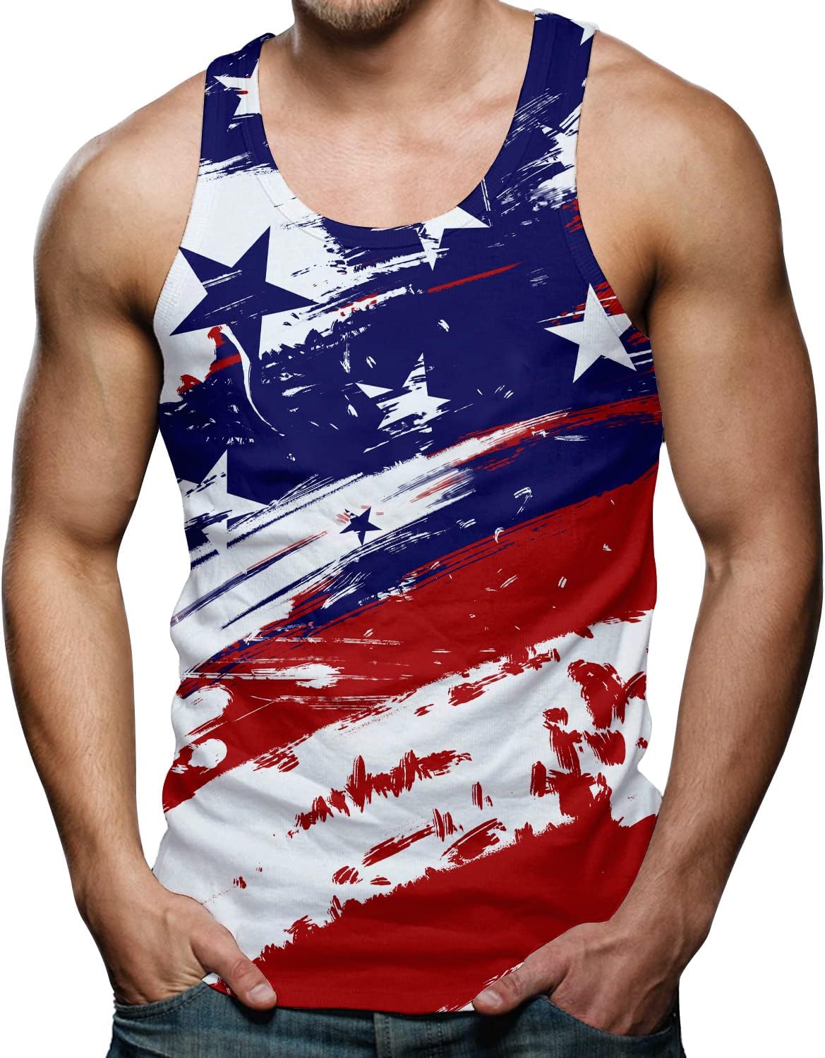 RAISEVERN Mens Tank Top Sleeveless Tee Shirt Gym Workout T-Shirt