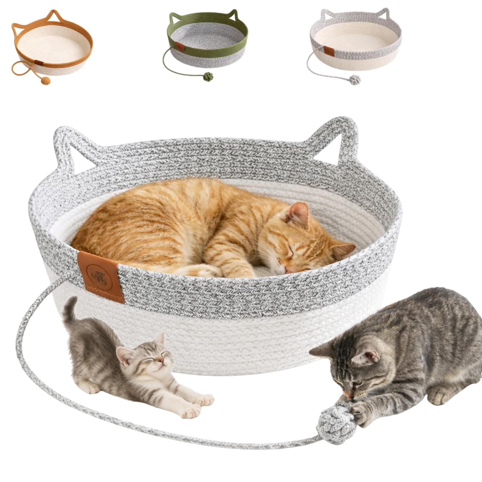 Natural Rope Cat Basket,Stimulicat Handwoven Cat Basket，Grayish white：M