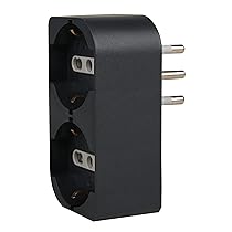 Electraline 71943 Adattatore Doppio, Multipresa due Posti frontali P40 polivalenti (10, 16A+Schuko tedesca), Spina fuoriasse 16A grande Italiana, Grigio Scuro
