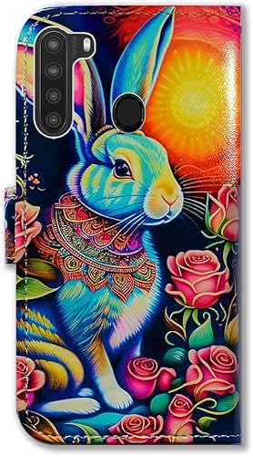 Miniatura 7 de Case for Galaxy A21,Colorful Mandala Rabbit Flowers Leather Flip Phone Case Wallet Cover with Card Slot Holder Kickstand for Samsung Galaxy A21