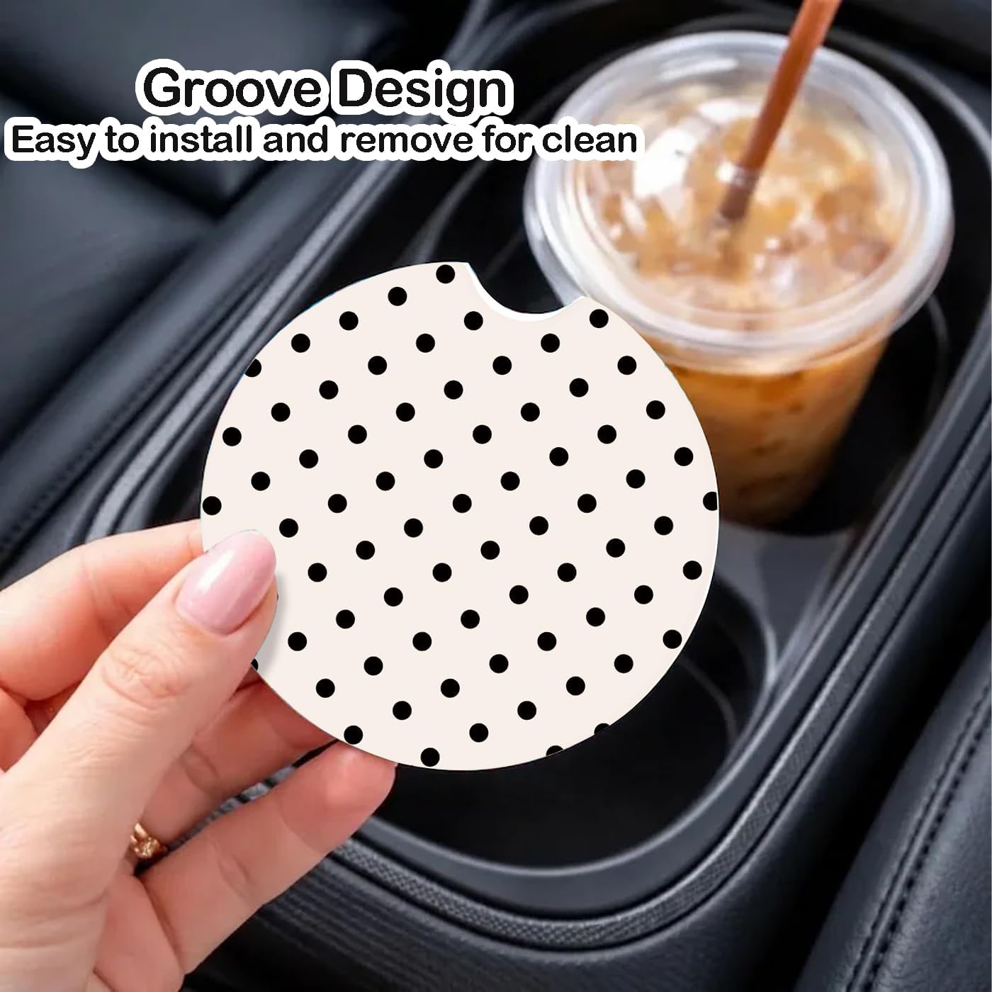 Car Coasters for Cup Holders, 2 Pack Absorbent Ceramic Cup Holder Coasters for Car, Car Cup Coasters with Stylish Design, Cute Car Accessories for Women Interior, Universal Fit (Biscuit Beige)