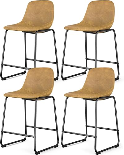 Miniatura 13 de Rfiver Taburetes de bar de piel sintética de poliuretano, juego de 2, taburetes industriales con respaldo y reposapiés, sillas modernas sin brazos