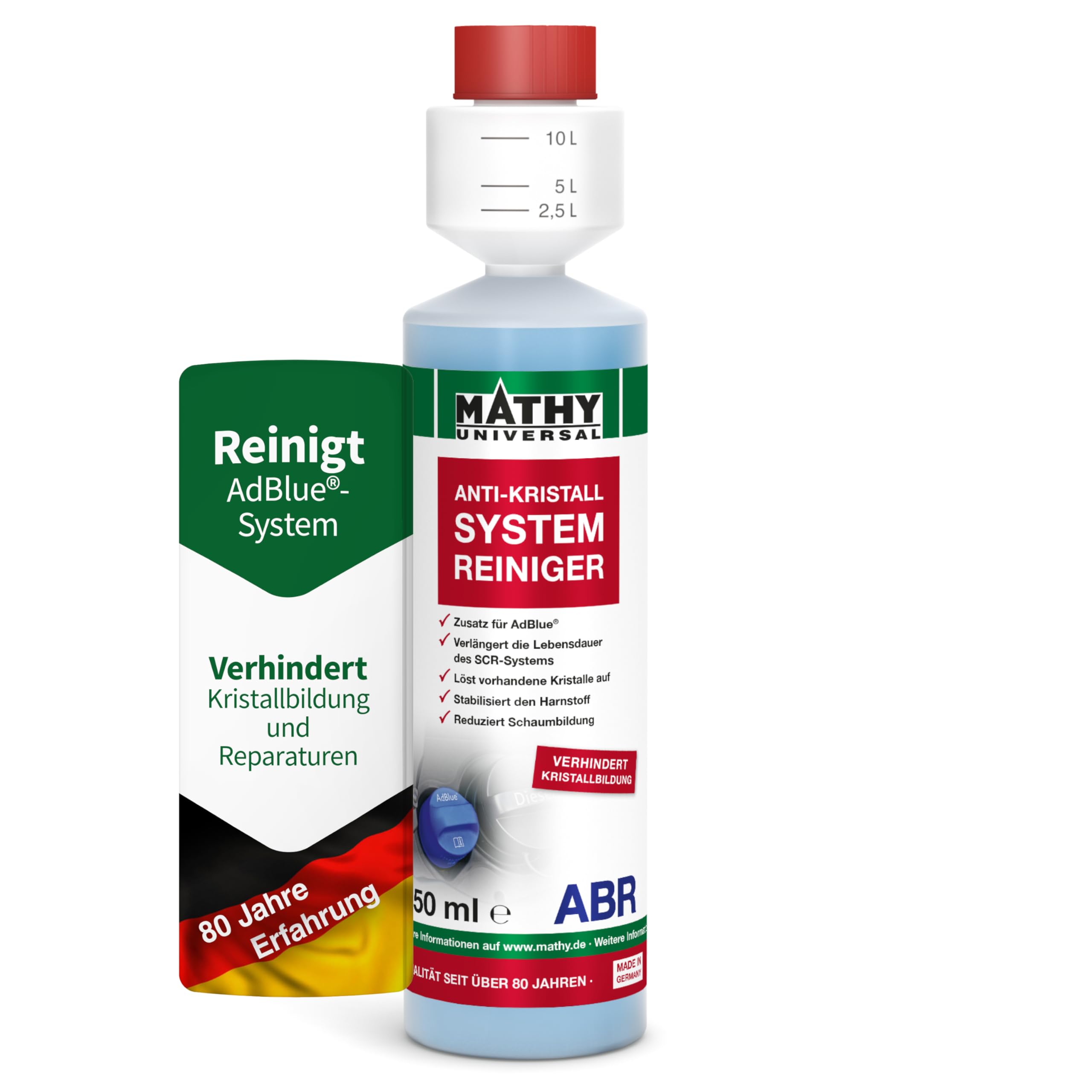 MATHY-ABR - Zusatz passend für AdBlue® – hochwirksamer Anti-Kristall-Systemreiniger (250 ml) – Additiv verhindert Kristallbildung im SCR-System