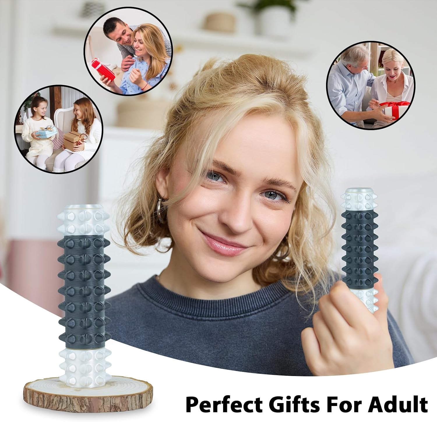 Minleway Little Pain Stim Ouchies Fidget Toys for Adults,3D Printed Spiky Pain Stim, Sensory Fidget for Stress & Anxiety Relief, ADHD, Autism,Office Desk Toys, Gifts for Men & Friends (Black White)