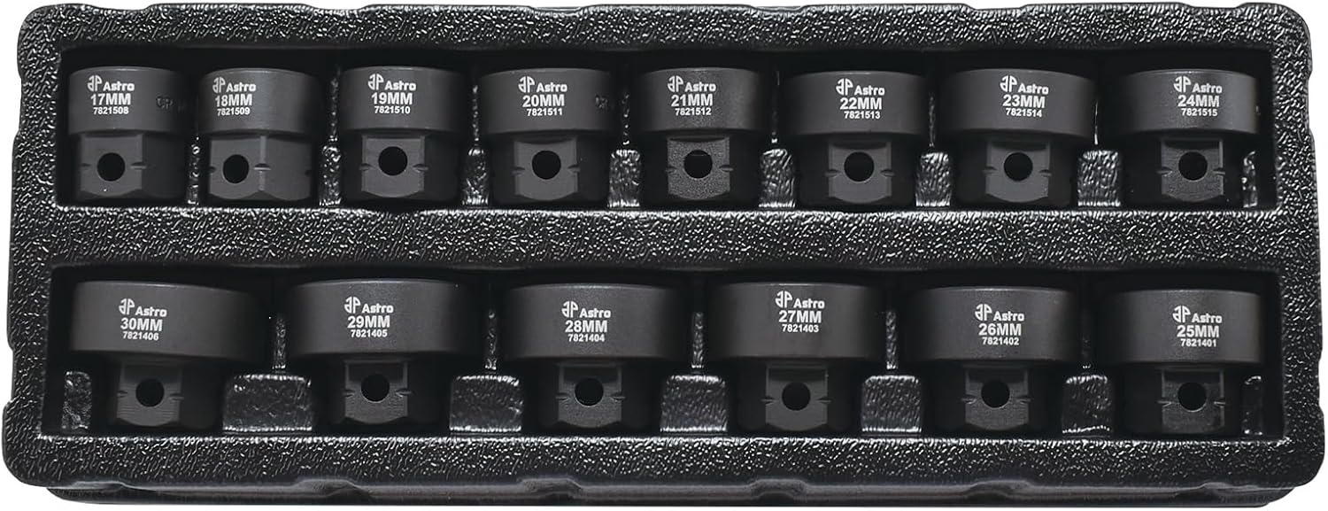 Astro Tools 78214 14pc 1/2" Drive 17-30mm Low Profile Nano Impact Socket Set - No Skips